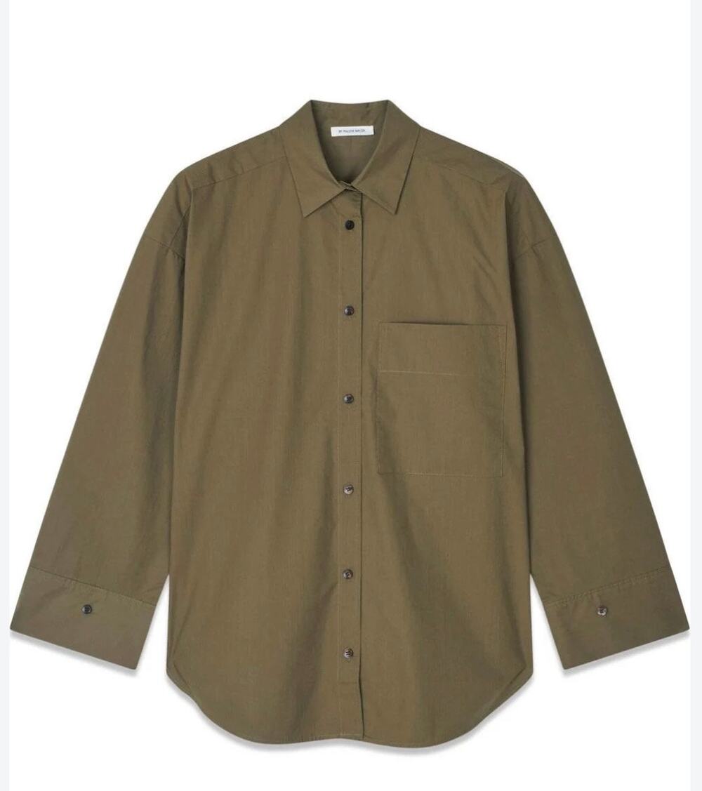By Malene Birger derris shirt top cotton in hunt brown olive green 38 M medium